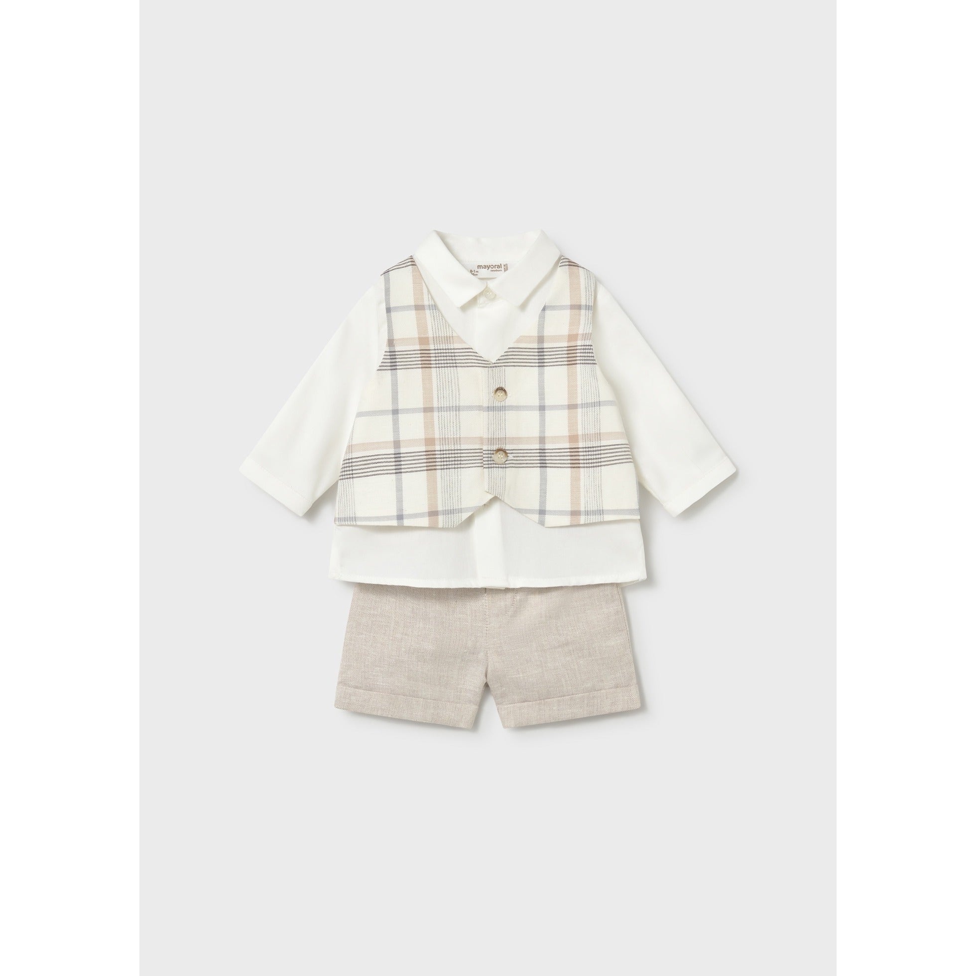 Completo pantaloncino e camicia con gilet neonato
