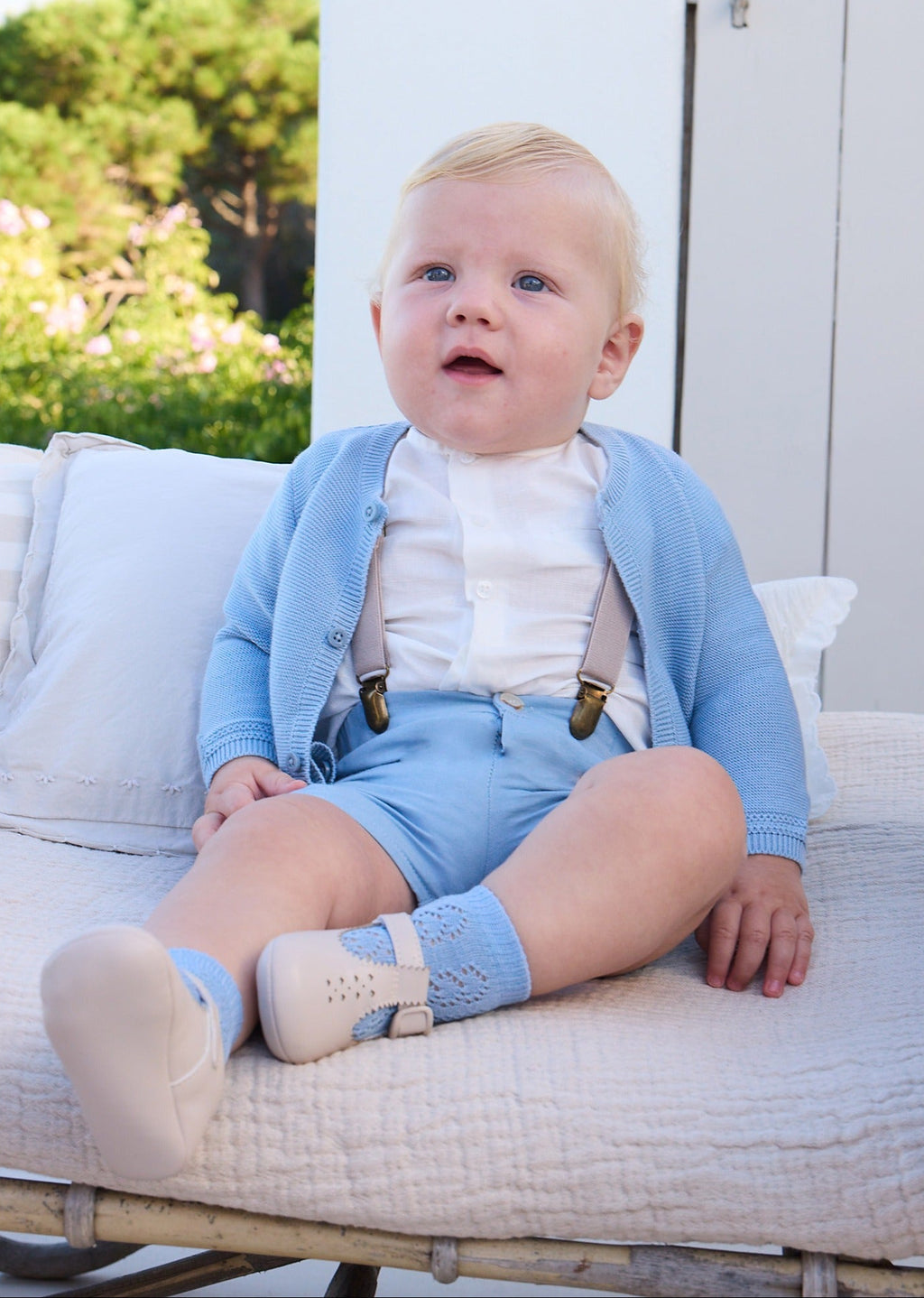 Completo pantaloncino bretelle e camicia neonato