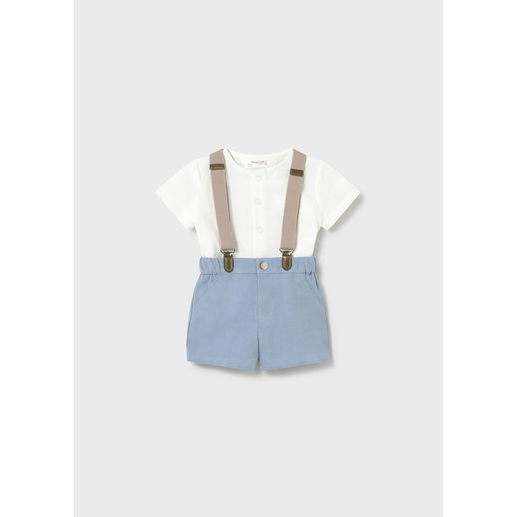 Completo pantaloncino bretelle e camicia neonato
