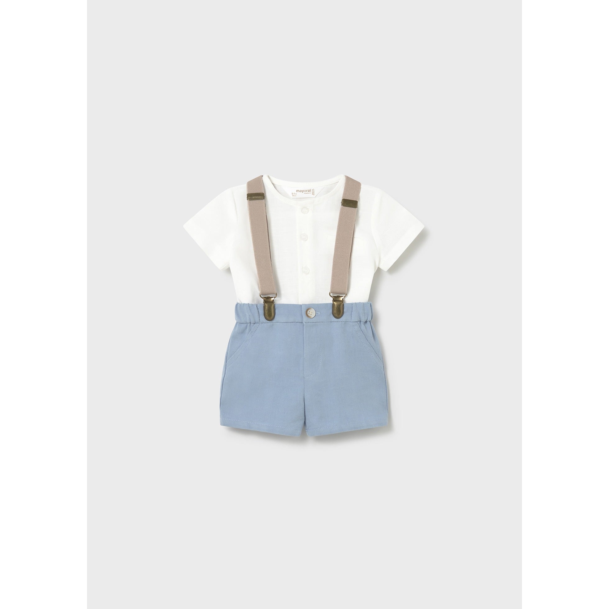 Completo pantaloncino bretelle e camicia neonato