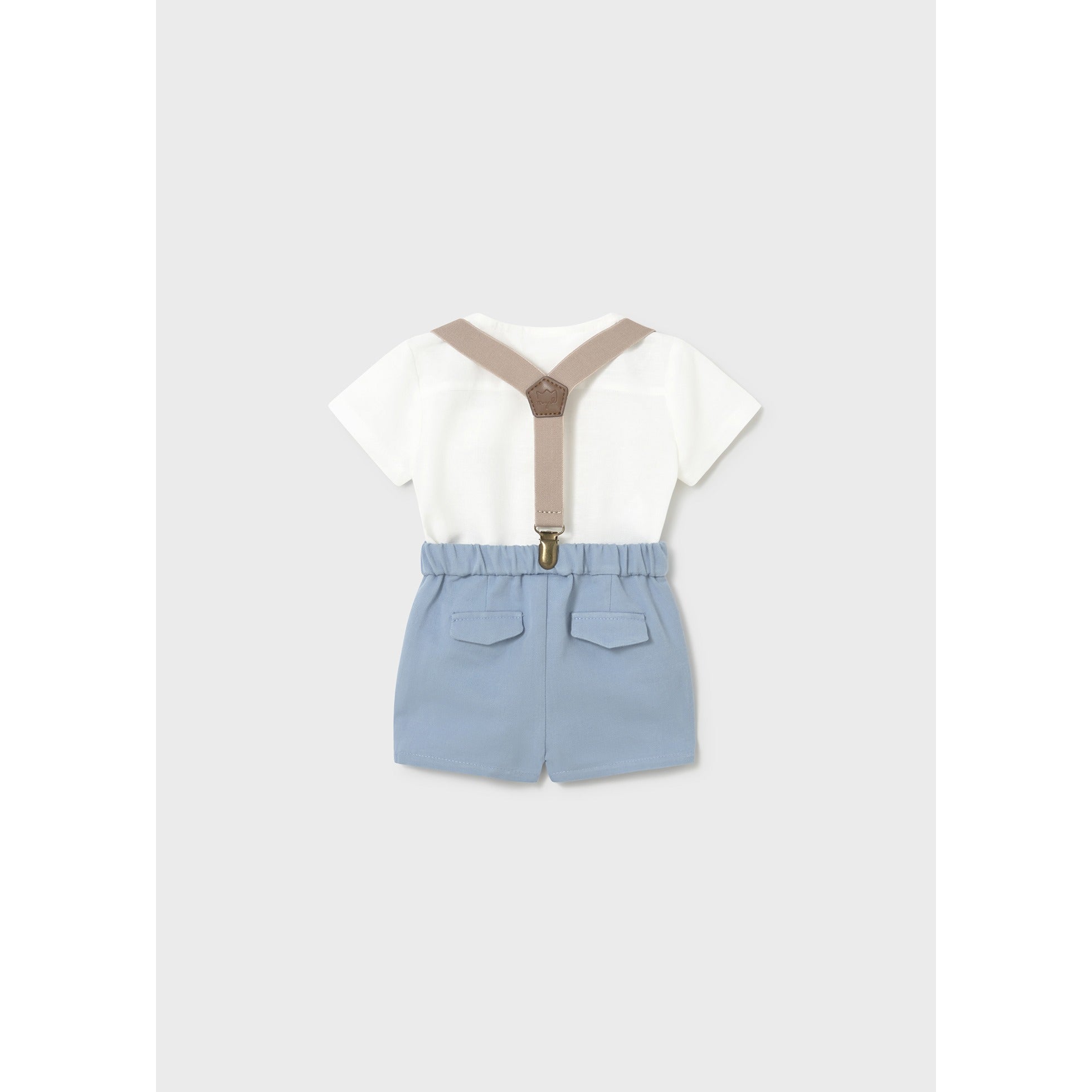 Completo pantaloncino bretelle e camicia neonato