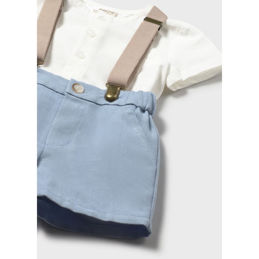Completo pantaloncino bretelle e camicia neonato