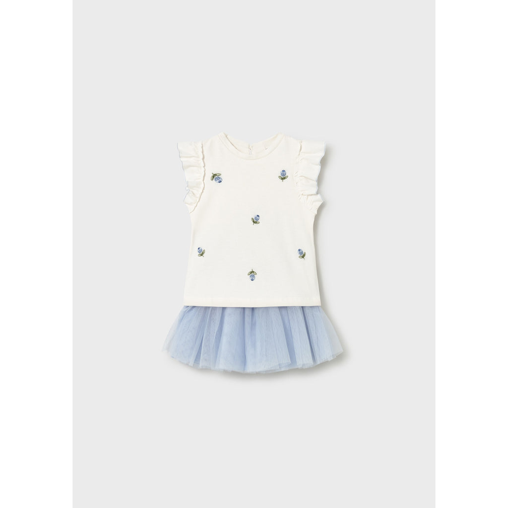 Completo gonna tulle e maglietta con volant neonata